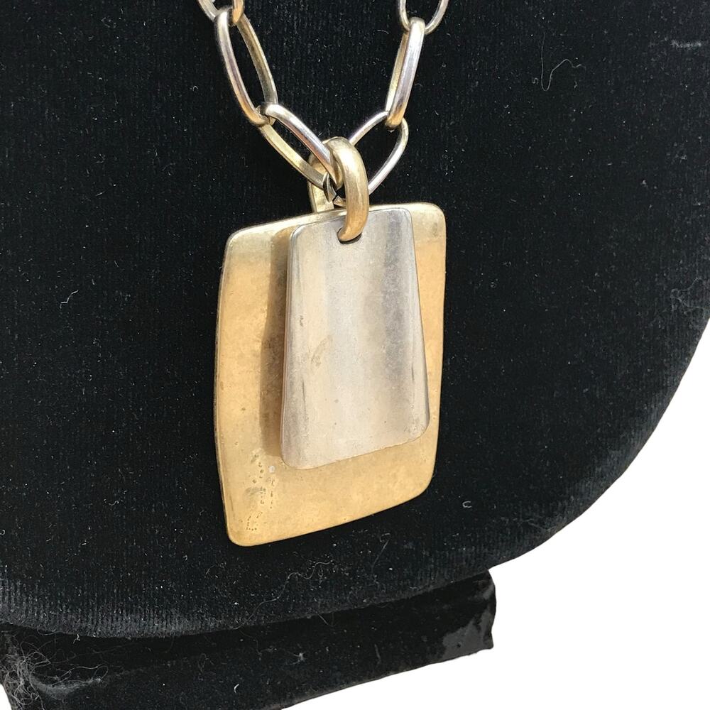 RLM Robert Lee Morris Bronze Silver Tone Square Pendant Necklace Vintage